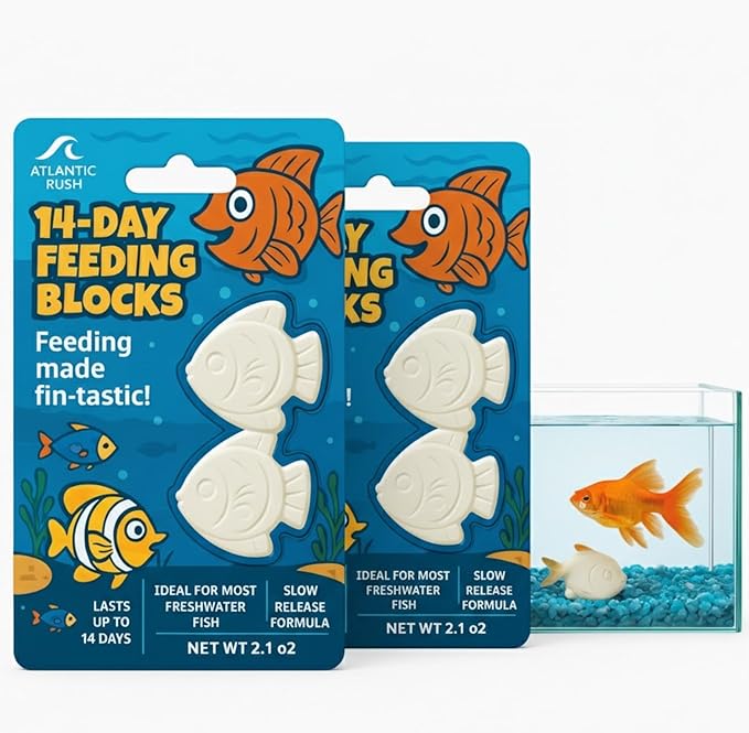 Vacation Feeder for Aquarium - 14 Day Feeder Block - Slow Release Fish Food for Betta, Goldfish & Tropical Fish - Aquatic Pet Tank Food (2 Packs of 2 Blocks)