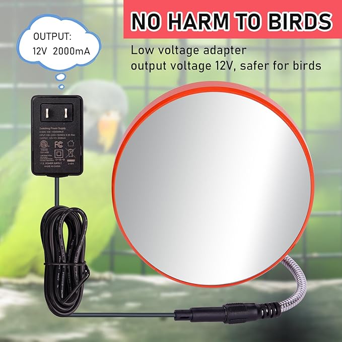 Bird Heater for Cage, Bird Warmer with Mirror Birdcage Heater 12V Bird Heater Pad Bird Heating Plate for Conure Cockatiels Parrots Cocktail African Grays