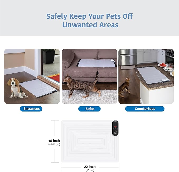 SVD.PET Pet Training Mat with Tester, 22" X 16", Pet Shock Pad, Dogs & Cats Electronic Repellent mat for Indoor, 3 Training Modes, 5 Levels, Pet Safe Mode (Black Controller)
