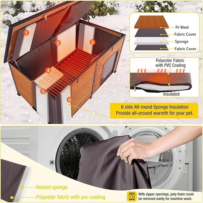 Aivituvin Heated Dog House Outdoor 59" Extra Large Insulated Dog Kennel with Heating Pad Keep Warm in Winter Dog Cage for Small & Medium & Large Dogs,All-Around Strong Iron Frame
