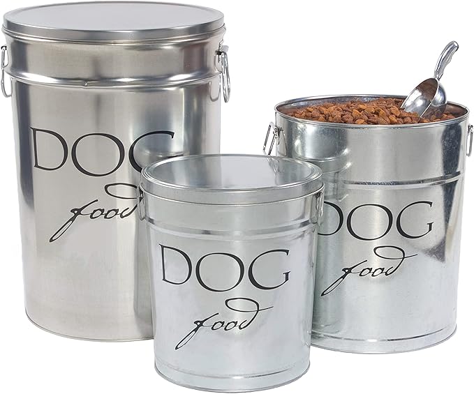 Harry Barker Classic Silver Dog Food Storage Canister – Medium, Airtight Stainless Steel Pet Food Container, Holds Up to 22 lbs Dry Dog Food, Kitchen Counter & Pantry Storage - Silver