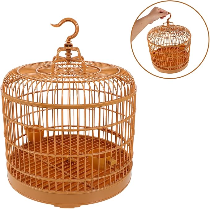 ERINGOGO Hanging Birdcage for Parakeets and Small Birds, Plastic Decorative Outdoor Cage with Handle, 29.5-inch Dome Top for Travel and Home Use