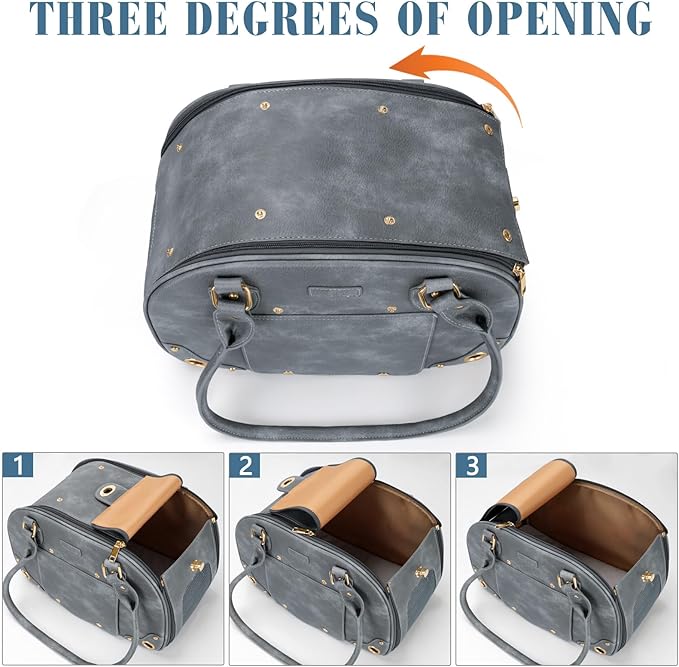 PetsHome Dog Carrier Purse, Pet Bag Bling Waterproof Premium Leather Pet Travel Portable Bag for Cat and Small Dog Home & Outdoor Small Grey