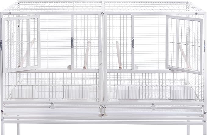 1F/2F/3F Stackable Center Divided Breeder Breeding Bird Flight Double Rolling Cage for Aviaries Canaries Cockatiels Lovebirds Finches Budgies Small Parrots. (White Vein, 1F)