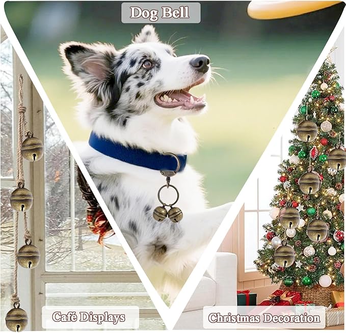 Copper Dog Bells for Collars with Quick-Release Clasp - Audible Safety Trackers for Medium to Large Dogs, Outdoor Collar Accessories (Glossy Bronze+Bronze, 2-Pack)