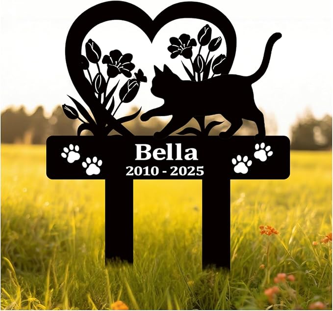 Pet Grave Markers Dog,Metal Pet Headstone for Lost Dog Sympathy Gift,Waterproof Dog Grave Markers for Garden or Indoor,Dog Tombstone Garden Memorial Graves (cat)