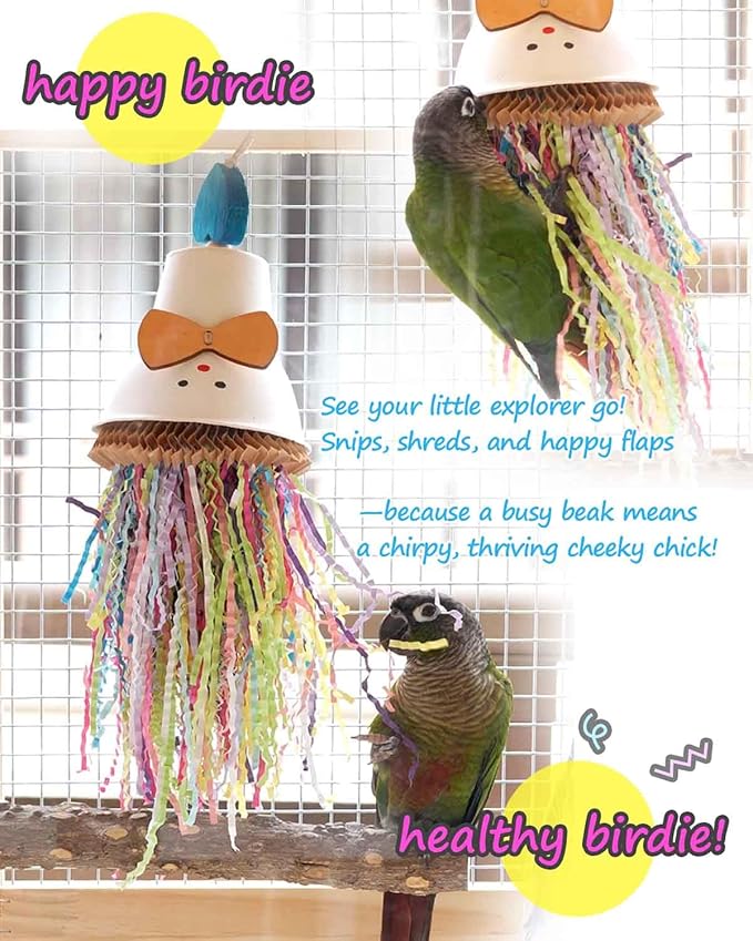Bird Toys, Vibrant Shredding Parrot Toys | Bird Cage Accessories with Wooden Topper, Colorful Paper Strips