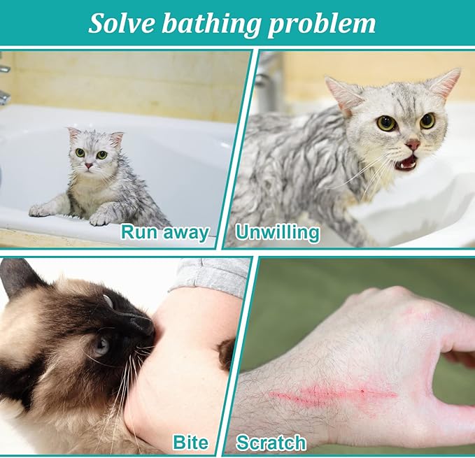 Cat Bathing Bag, Breathable Mesh Cat Shower Bag Anti Scratch Adjustable Cat Grooming Bag for Nail Trimming Polyester Soft Washing Bag