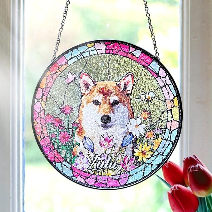 Custom Dog Portrait Stained Glass Catcher, Pet Memorial Stained Glass Photo Catcher, Staineds Glass Dog Memorial, Loss of Dogs Sympathy Gift Personalized, Pet Loss Gifts /14