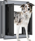 Aluminum French Large Dog Door, Heavy-Duty with Strong Double Magnetic Flaps & Aluminum Telescoping Tunnel, for Large/Medium Dogs Up to 110LBS - Gray