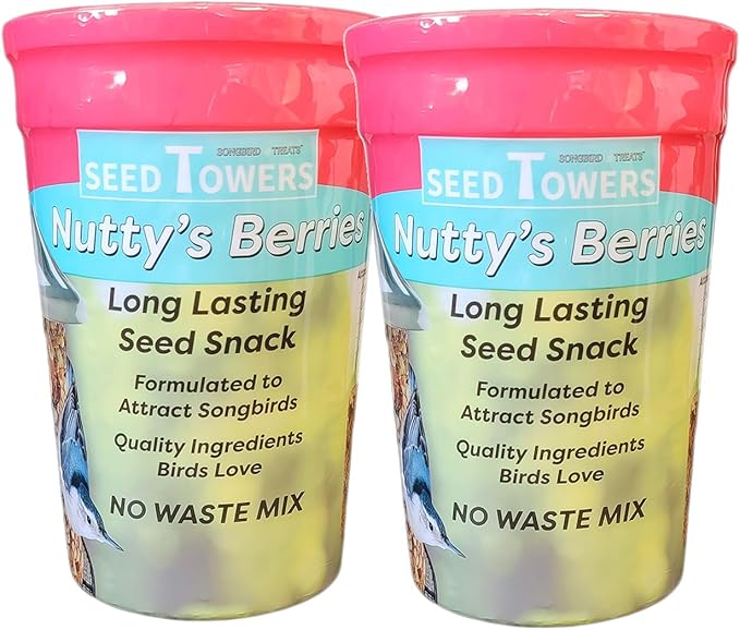 Wildlife Sciences Songbird Treats Seed Tower 2 Packs | Bundle of 2 | 1.5-2 lb Seed Log Towers for Wild Birds (Nutty's Berries 2 Pack)