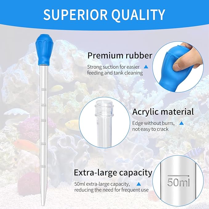 2 Pieces Long Pipette for Fish Tank Coral Food Feeder Long Syringe Reef Coral Food Spot Feeder Tube for Reef Aquatic Plant Spider Snake Lizard