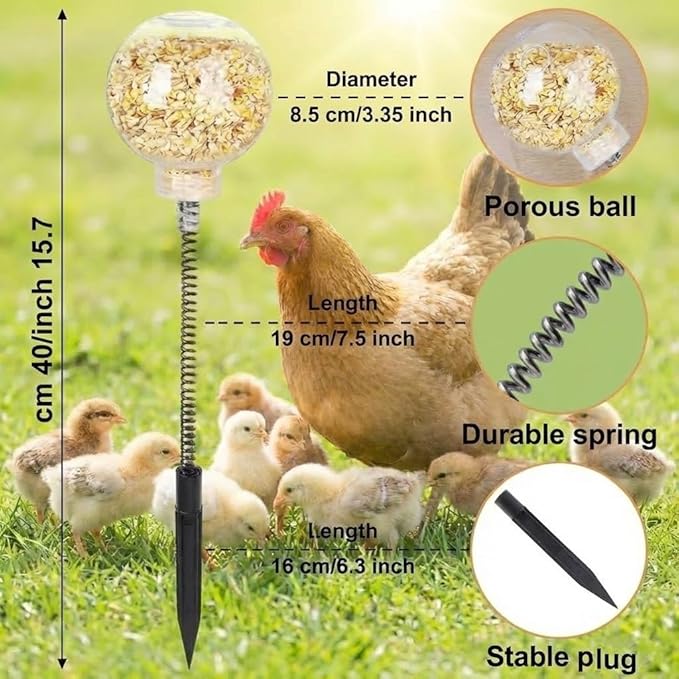 2 Pack Chicken Pecking Toys, Chick Interactive Slow Feed Enrichment Toy, Chicken Swing Feeder with Spring and Ground Stake, Coop Accessories for Hens Poultry Duck Birds Parrots