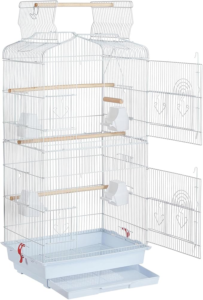 Topeakmart Open Top Medium Parrot Flight Bird Cage for 2 Parakeets, White