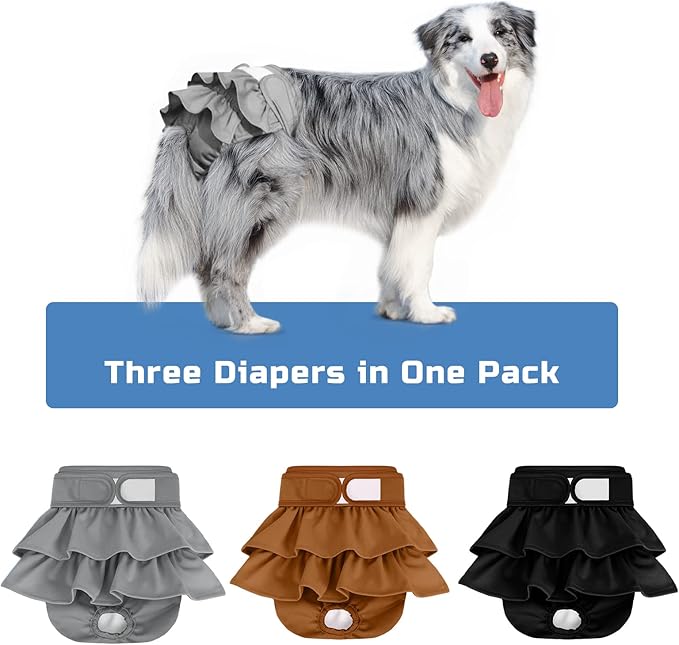 Reusable Dog Diapers Female 3 Pack Washable Highly Absorbent Doggy Diapers Female, Flexible Doggie Diapers, Leak-Proof Durable Puppy Diapers for Dog Period Heat Incontinence Potty Training, XS