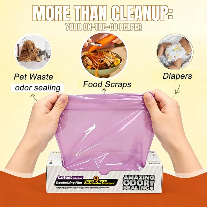 Odor-Sealing Cat Litter Bags - 220 Count Unscented Cat Poop Bags with Strong Odor Control, Leakproof & Durable Pet Waste Bags (Size:S, Color: Purple)