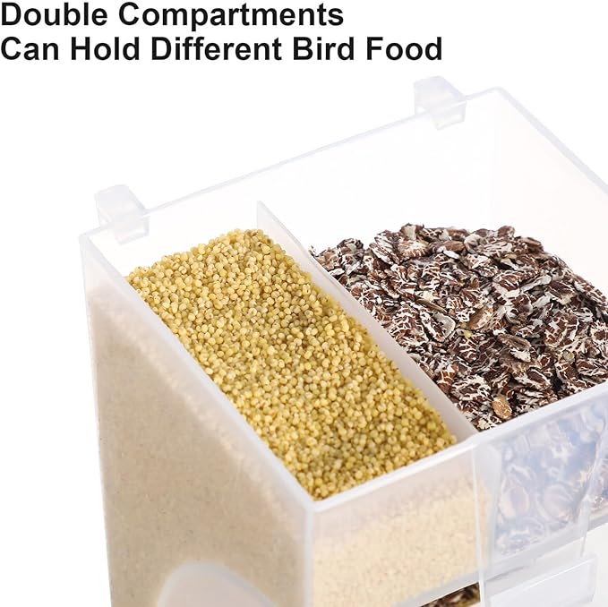 POPETPOP Automatic Bird Feeder for Cage: Parrot Feeder with Spoon No Mess Bird Feeder Transparent Parakeet Feeder Bird Food Dispenser for Cockatiel Cockatoos, 16.50X10.60X10.00CM