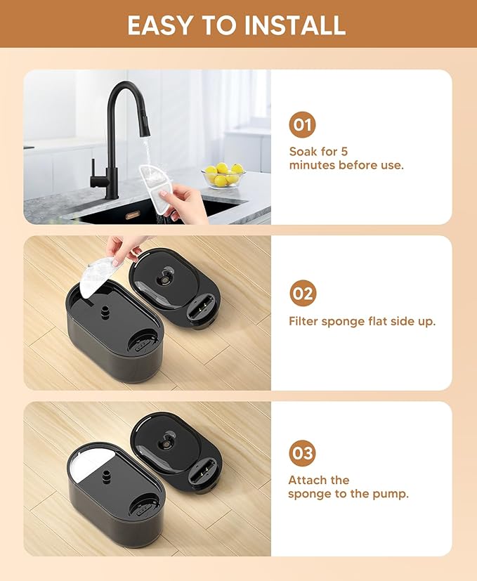 Wireless Cat Water Fountain Filters Set, 10 Filters & 2 Pre-Filter Sponges for 3L/101oz Automatic Water Pet Fountain