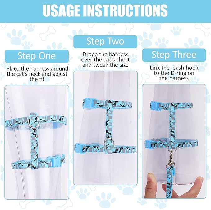 3PCS Cat Leash and Harness Set, Lightweight Cat Harness, Adjustable Escape Proof Kitten Walking Collar