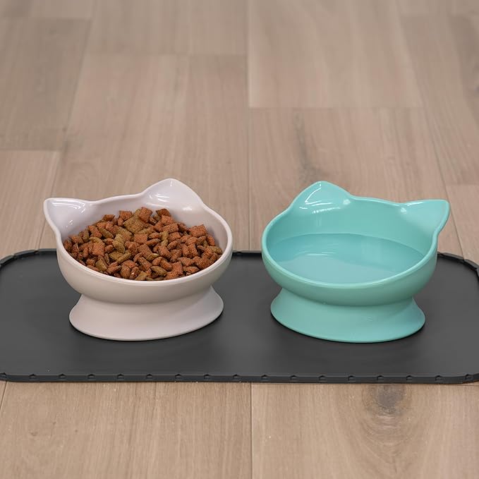 Kitty City Elevated Cat Bowls (Set of 2), Whisker-Friendly Raised Cat Food & Water Dishes, Modern Pedestal Design, Dishwasher Safe, 10.8 oz Each – Pink & Teal