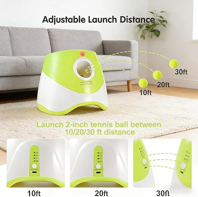 Automatic Dog Ball Launcher, Dog Ball Thrower Machine with 10-30Ft 3 Launching Distance, Interactive Toys for Small Dogs