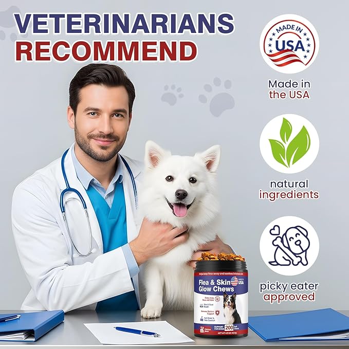 Flea and Tick Prevention for Dogs Chewable Omega Skin and Coat Chews for Dogs Natural Pet Oral Flea Chewables Increase Hair Shine Nutritional Supplements 200 Soft All Breeds Ages Chicken Flavor