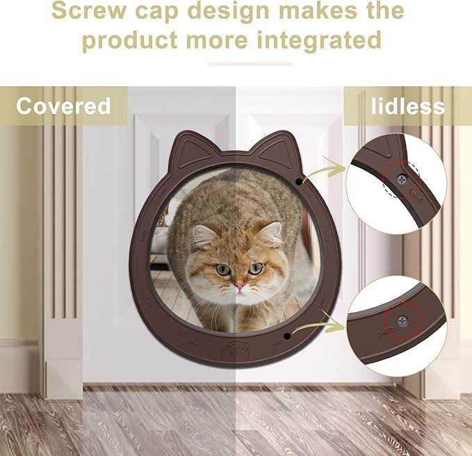Cat Door Interior Door - Coffee Warm Classic, Large No-Flap Pet Door for Cats Up to 22 LBS, Easy DIY Setup, No Training