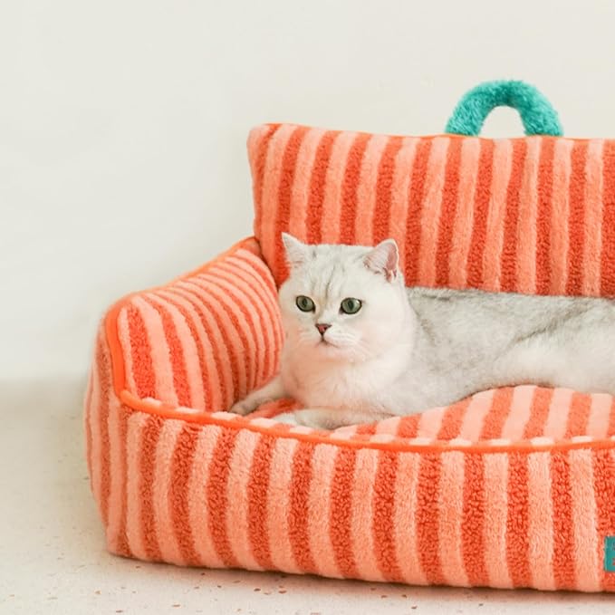 ZEZE Furniture-Style Sofa Pet Bed, Washable Plush Couch Bed with Bolstered Sides & Non-Slip Bottom for Dogs & Cats, Cozy Indoor Bed (Orange, Large)