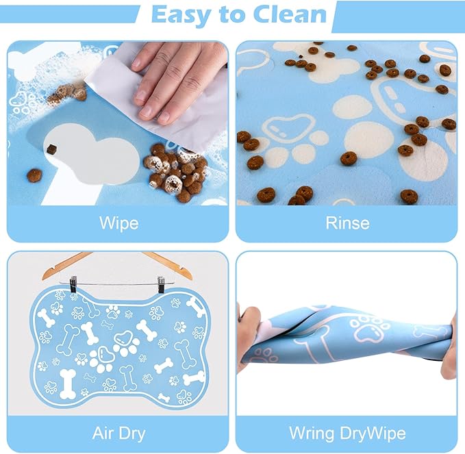 Dog Cat Mat for Food and Water,Rapid Absorbent Pet Feeding Mat, Bone Shaped Dog Placemat Bowl Mat with Rubber Backing,No Stains Pet Food Mats Indoor, Pet Accessories Supplies,Blue 17"×29"