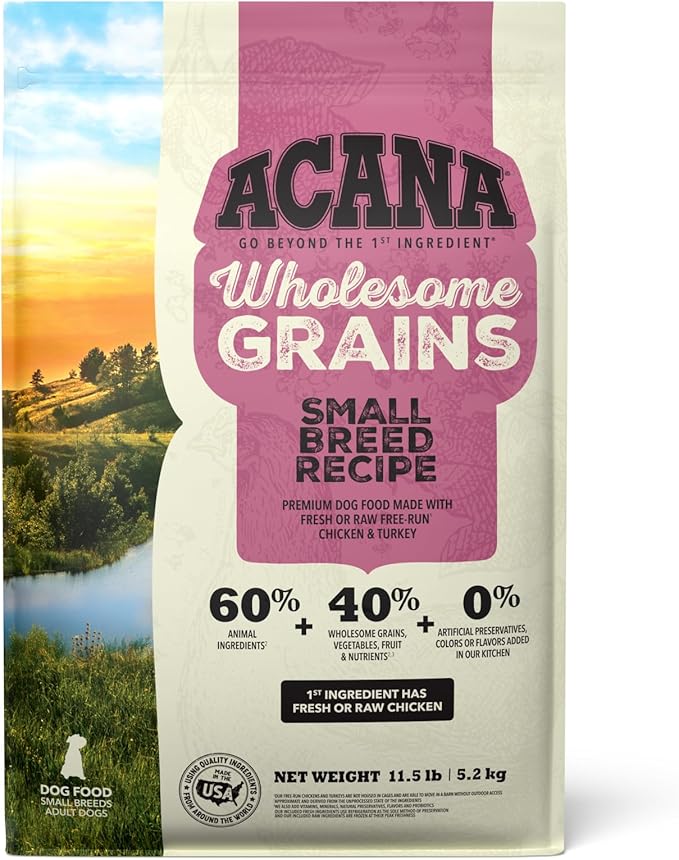 ACANA Wholesome Grains Dry Dog Food Small Breed Recipe Real Chicken Eggs and Turkey 11.5lb Bag