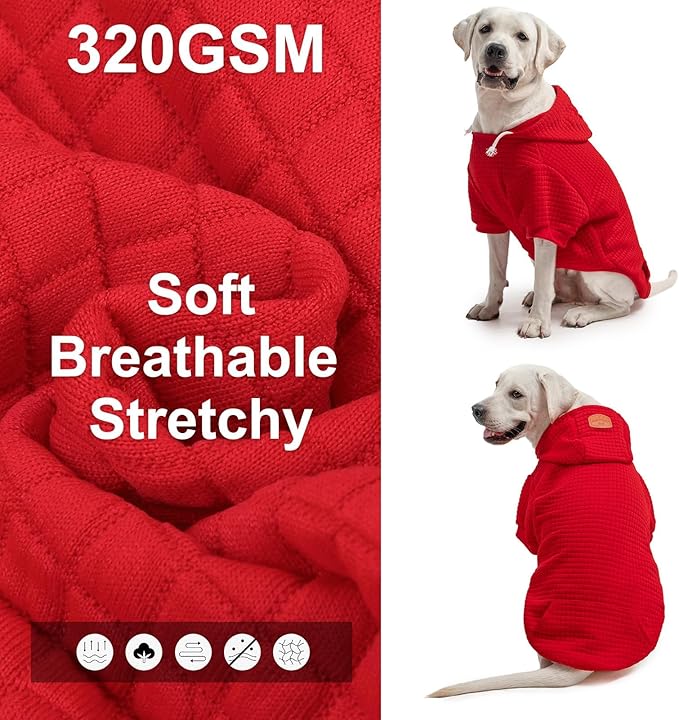 BEAUTYZOO Dog Hoodie with Leash Hole and Pocket,Dog Sweaters for Small Medium Large Dogs Boys Girls,Waffle-Like Laminated Cotton Warm Outfits for French Bulldogs, Pitbull, Winter Puppy Clothes Jacket