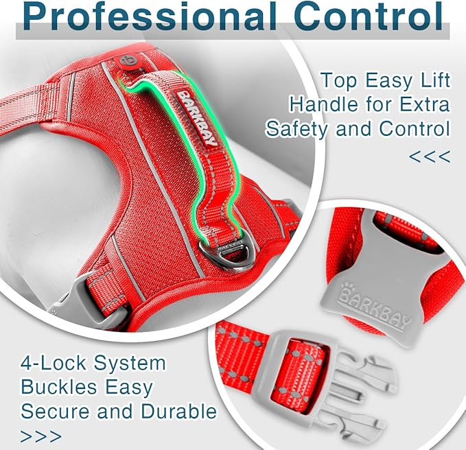 BARKBAY Dog Harness No Pull with ID Tag Pocket - Heavy Duty, Reflective, Easy Control for Large Dogs(Red,XS)
