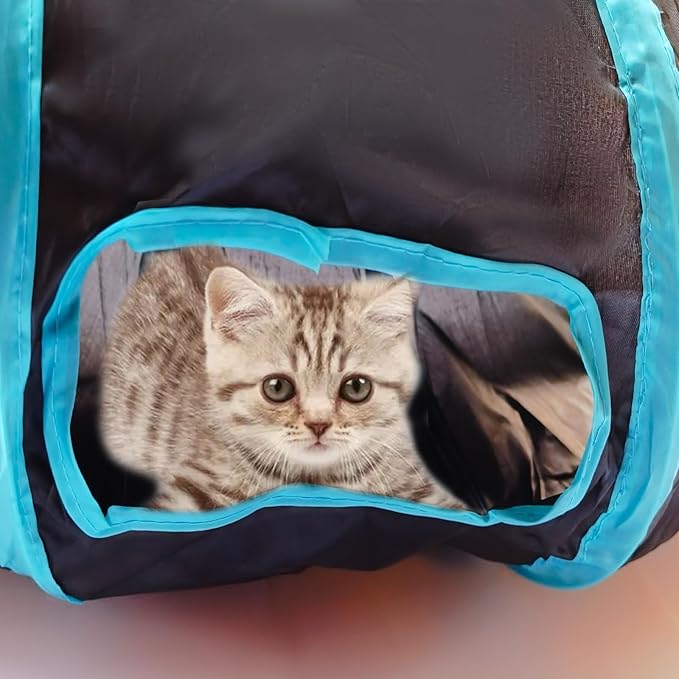 Cat Tunnel Tube Toys，Tunnels for Indoor Cats, S-Shape Blue Collapsible Interactive Toy with Balls for Rabbits, Kittens, Ferrets, Puppy