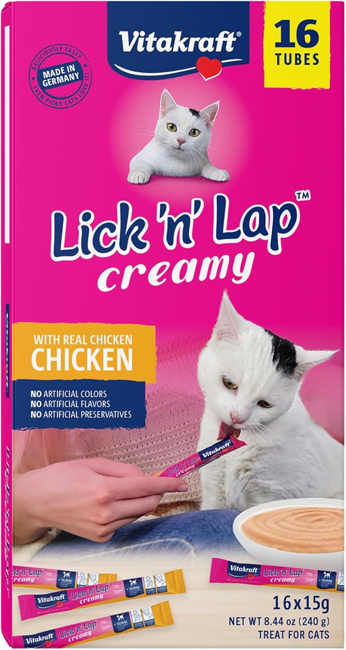 Vitakraft Lick 'n' Lap Snack Creamy, Cat Treat with Real Chicken, 16 Count