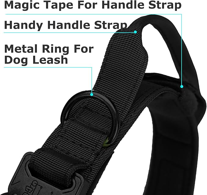 Dog Tactical Collar Military Dog Training Collar Control Handle and Heavy Metal Buckle for Medimum Large Dog Training Behavior Aids Black XL