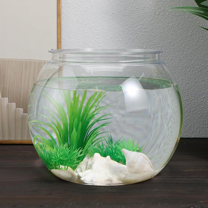 Totority Transparent Round Fish Bowl 8.66 Inch Durable PET Aquarium Tank, Shatterproof Desktop and Bookshelf Decor for Office, Home, Party & Carnival, Stylish Small Fish Tank for Betta & Goldfish