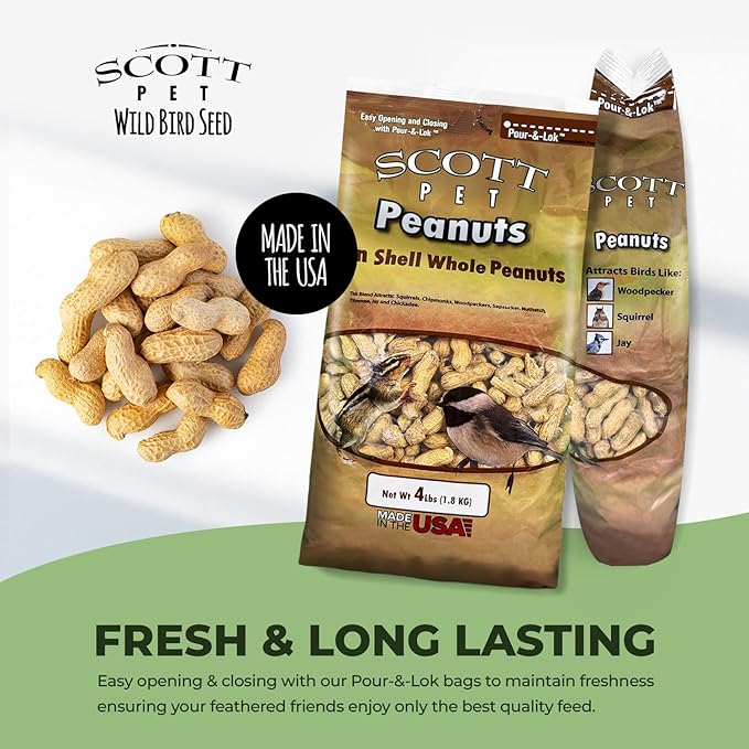 Scott Pet Wild Bird Seed, Whole Peanuts, 4 lbs Bag, Feed, Great Source of Protein and Fiber, Peanuts for Outside Wild Birds