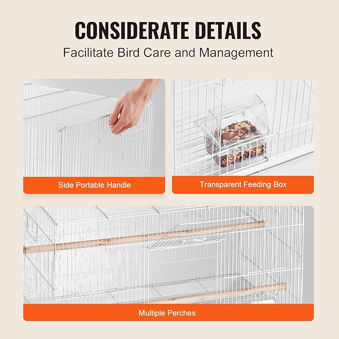 VEVOR 30-inch Flight Bird Cage, Stackable Bird Cage for Small Parrots Canaries Cockatiels Lovebirds Finches Budgies Conures Macaws Pet Travel Birdcage with Handle and Perches