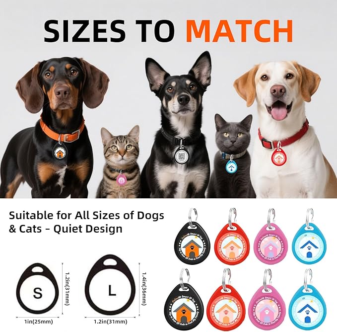 4 Pack Personalized Dog Tags,QR Code Pet ID Tags with Online Profile systerm,Editable Any Names and Phone numbles,Black&Red&Blue&Pink,L