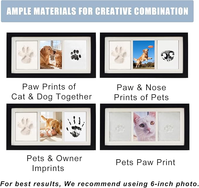 Paw Print Impression Kit for Dogs and Cats, 2 Clay, Large Ink Pad, Pet Memorial Keepsake, DIY Memorial Gift for Pet Owners, Black