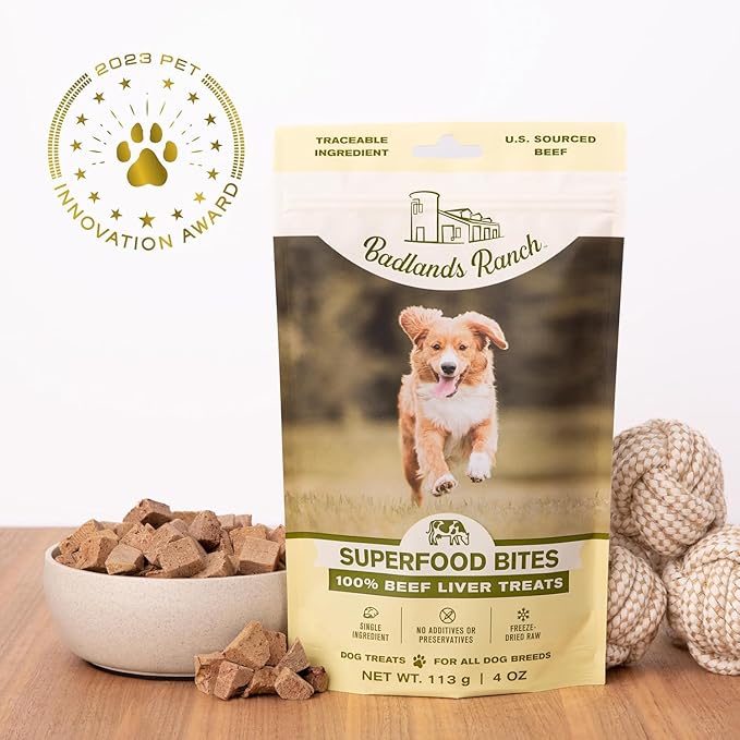 BADLANDS RANCH by Katherine Heigl – Superfood Bite Freeze-Dried Raw Beef Liver Dog Treats – High Protein Single-Ingredient Snacks for Training, Rewards & Daily Wellness – 4 oz (Pack of 4)