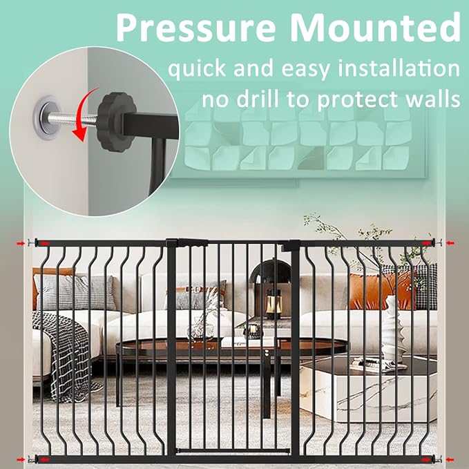 ALLAIBB White 40.55" Extra Tall Wide 57.48-73.62" Baby Gate Pressure Mounted Walk Through Child Kids Safety Toddler Tension Pet Dog Gates with Extension for Doorways Kitchen