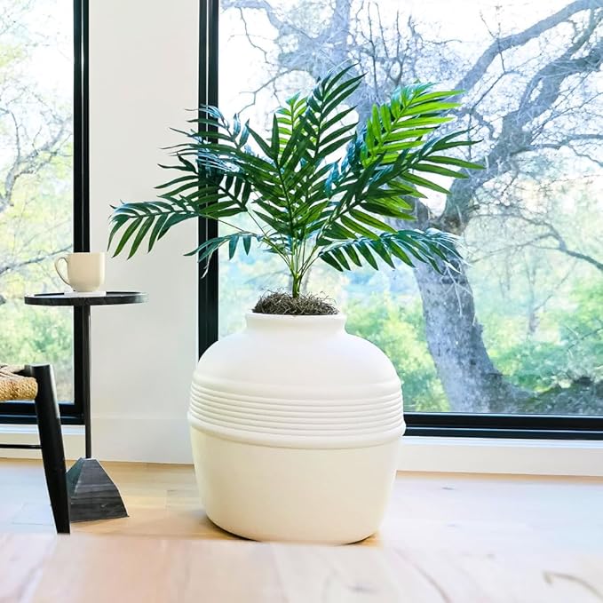 Good Pet Stuff Hidden Litter Box Planter, Decorative Cat Litter Enclosure with Carbon Filter, Artificial Plant, Easy Clean, Improved Design, Round Style, Base Kit, Classic White