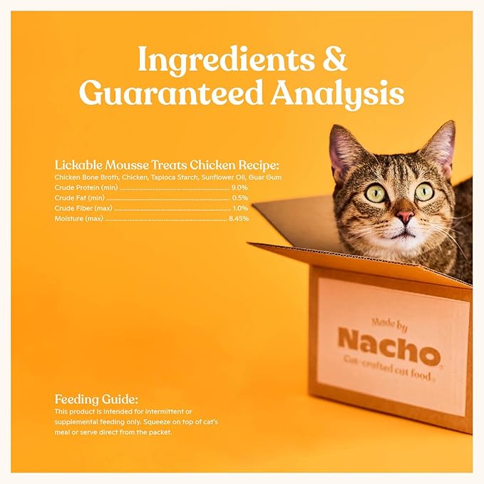 Made by Nacho Lickable Cat Treats Mousse Tubes 12 Count with Bone Broth Chicken Recipe (.5 oz) No Grains, Corn, Wheat or Soy