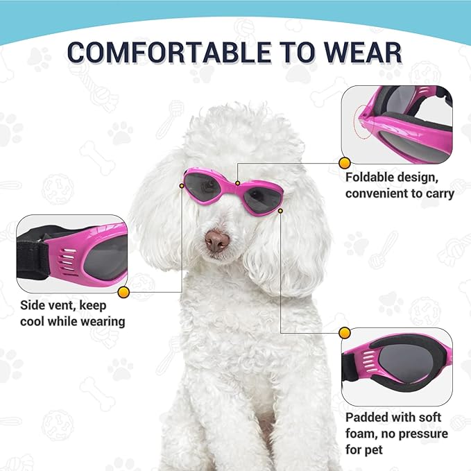 Petleso Dog Goggles Medium Breed, Small Dog Sunglasses Pet Eye Protection Windproof Anti-UV for Small to Medium Dogs, Pink