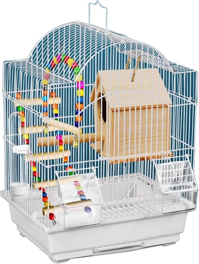 Wrought Iron Bird Cage, Flight Cage for Parakeets Medium Small Parrots Parakeet Cage for Cockatiels Lovebird Finches Canaries(White,30 * 23 * 39cm/12 * 9 * 15in)