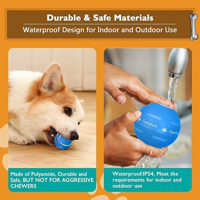 PetDroid Interactive Dog Toys Dog Ball,[Newly Upgraded] Durable Motion Activated Automatic Rolling Ball Toys for/Small/Medium/Large Dogs,USB Rechargeable (Blue)