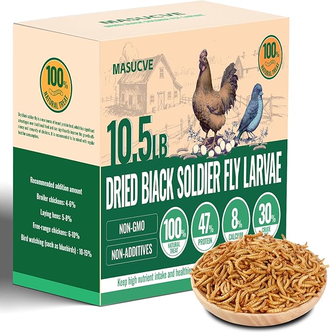 Black Soldier Fly Larvae Worms for Chickens, 10.5LB, 100% Natural Non-GMO BSFL Chicken Food, More Calcium Than Dried Mealworms, High Protein Chicken Treats for Layer Hens, Wild Birds, Ducks