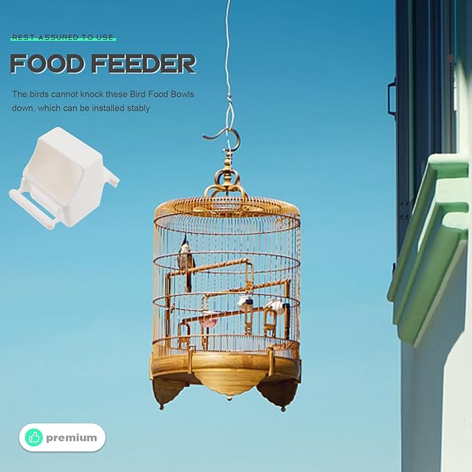 Gadpiparty Parrot Water Bowl and Hanging Bird Food Feeder Set 2Pcs White Plastic Cage Accessory with Spring Door Practical Bird Feeding and Watering Supplies for