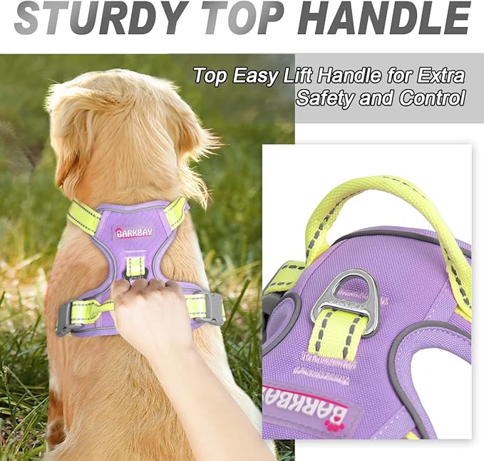BARKBAY No Pull Dog Harness Front Clip Heavy Duty Reflective Easy Control Handle for Large Dog Walking(Violet Purple & Sunlight,M)